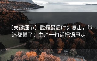 【关键细节】武磊最后时刻复出，球迷都懂了：主帅一句话把锅甩走