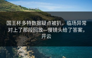 国王杯多特数据疑点被扒，临场异常对上了那段回放—慢镜头给了答案，开云
