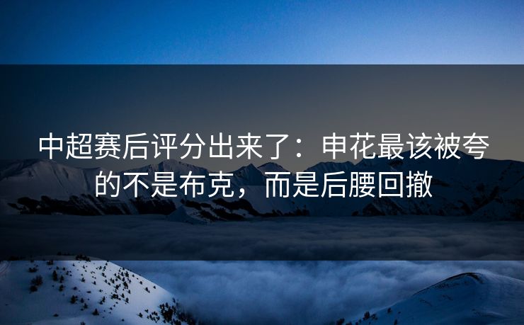 中超赛后评分出来了：申花最该被夸的不是布克，而是后腰回撤-第1张图片-开云体育官网正版 - 安全综合平台